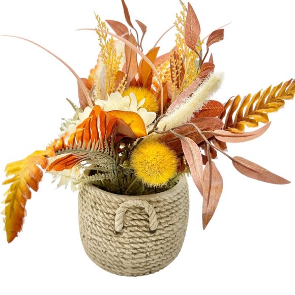 Autumn Whisper Faux Floral Arrangement Textured Rope Basket By Branch & Blossom - Picture 7 of 9